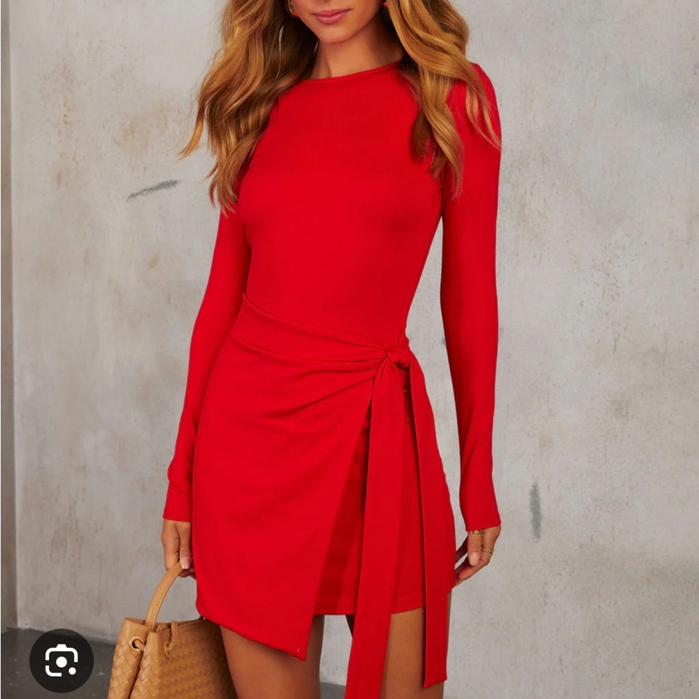 Red Long Sleeve Wrap Mini Dress